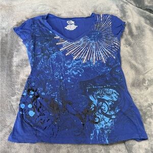 Y2K Blue Artistic Graphic Women's Tee